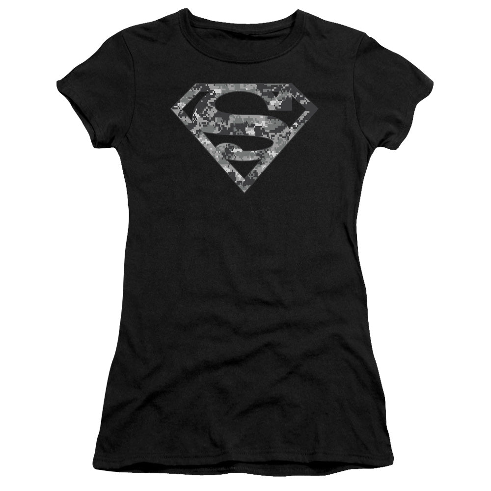 Superman - Urban Camo Shield - Short Sleeve Junior Sheer - Black T-shirt