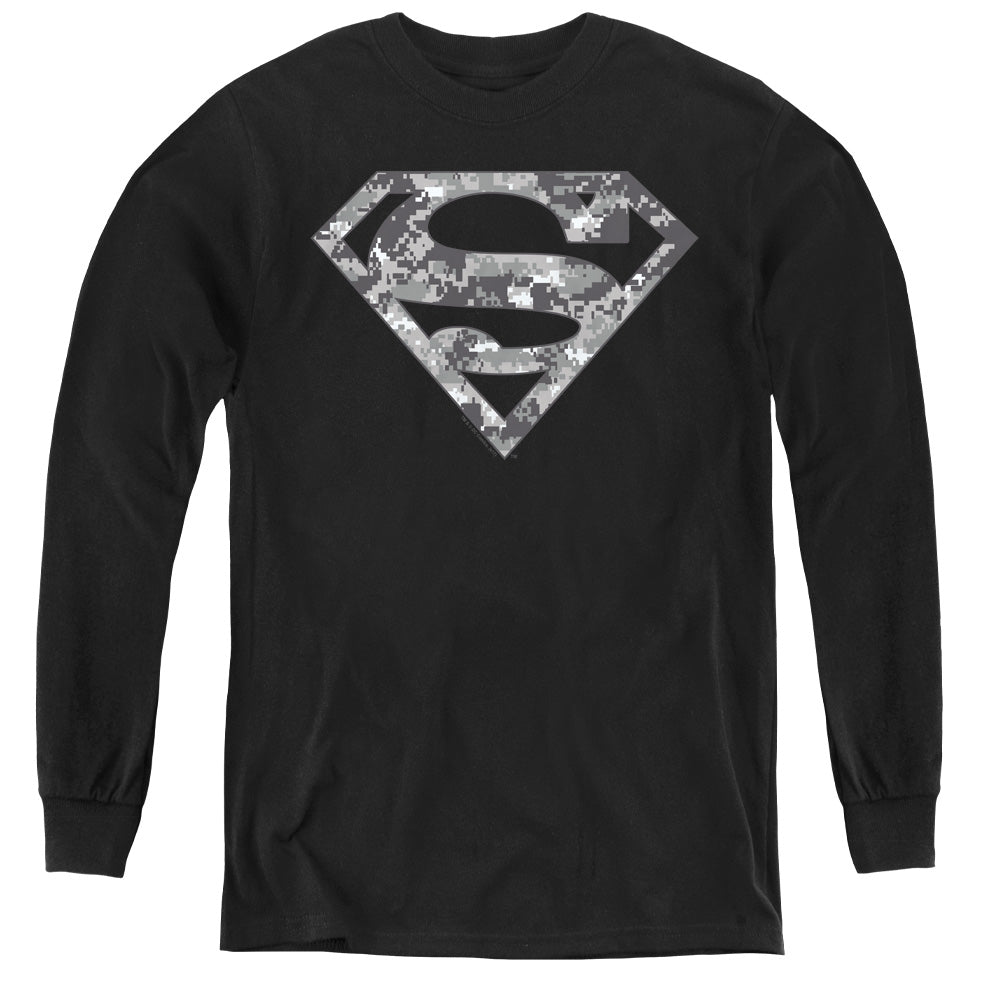 Superman - Urban Camo Shield - Youth Long Sleeve Tee - Black