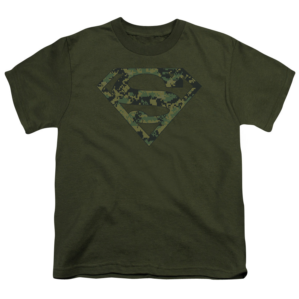 Superman - Marine Camo Shield - Short Sleeve Youth 18/1 - Military Green T-shirt