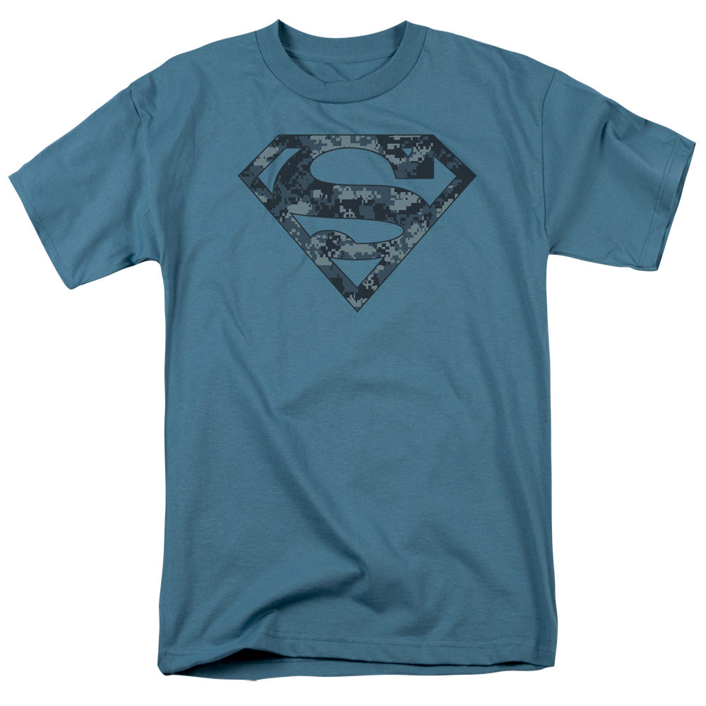 Superman - Navy Camo Shield - Short Sleeve Adult 18/1 - Slate T-shirt