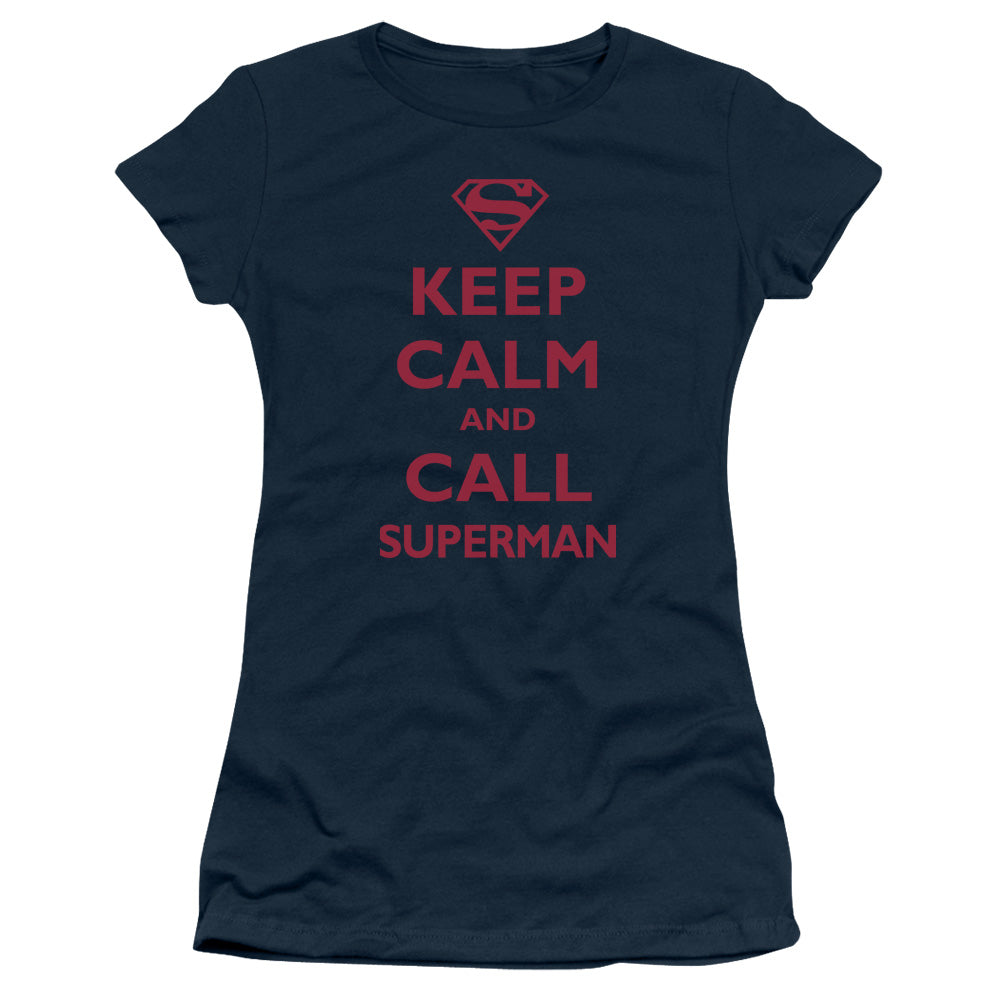 Superman - Call Superman - Short Sleeve Junior Sheer - Navy T-shirt