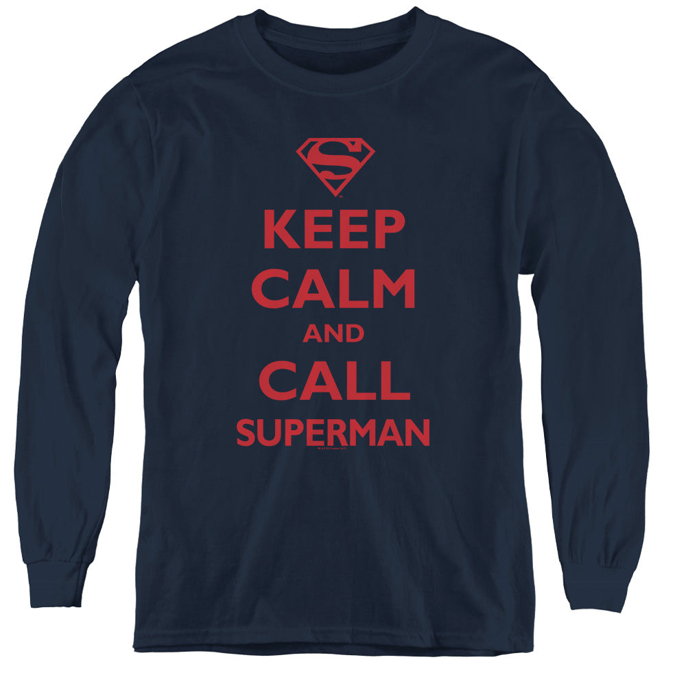 Superman Call Superman - Youth Long Sleeve Tee - Navy
