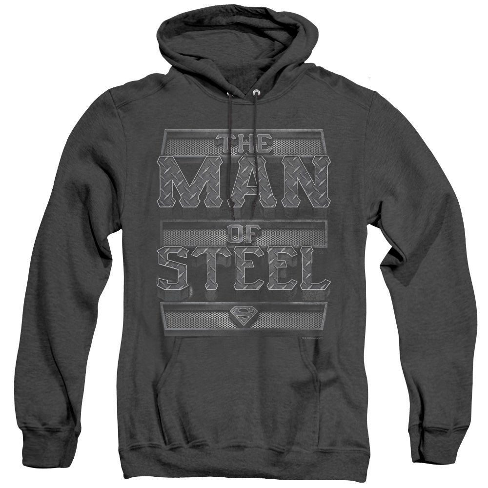 Superman - Steel Text - Adult Heather Hoodie - Black