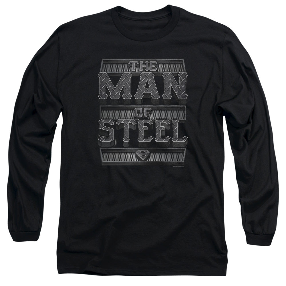 Superman - Steel Text - Long Sleeve Adult 18/1 - Black T-shirt