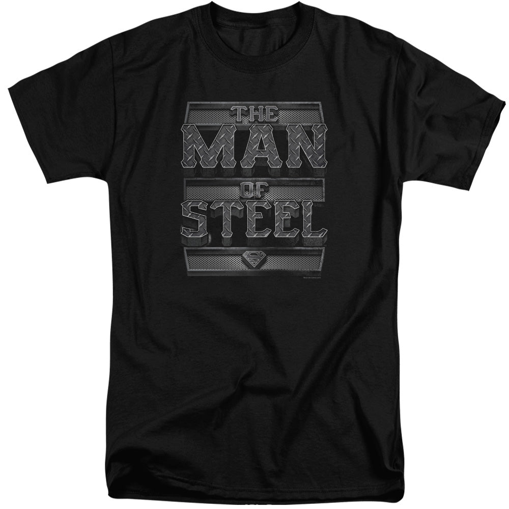 Superman - Steel Text - Short Sleeve Adult Tall - Black T-shirt