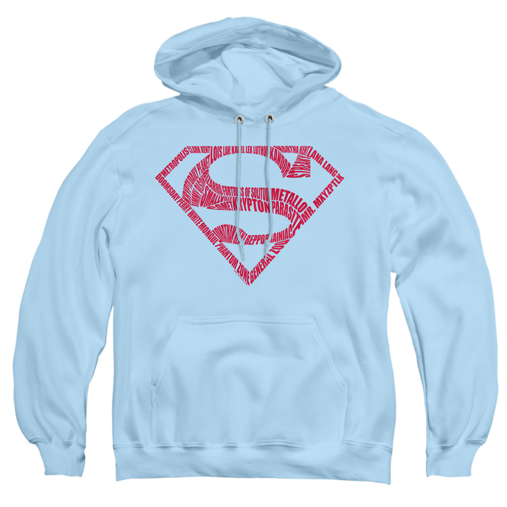 Superman - Word Shield - Adult Pull-over Hoodie - Light Blue