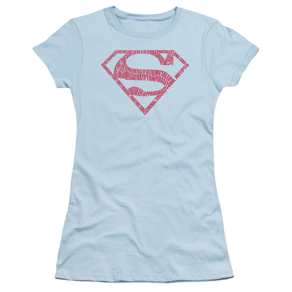 Superman - Word Shield - Short Sleeve Junior Sheer - Light Blue T-shirt