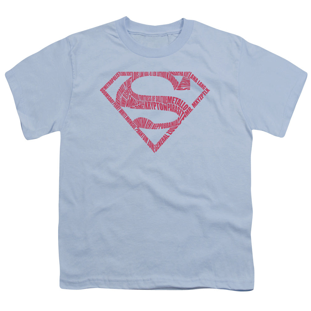 Superman - Word Shield - Short Sleeve Youth 18/1 - Light Blue T-shirt
