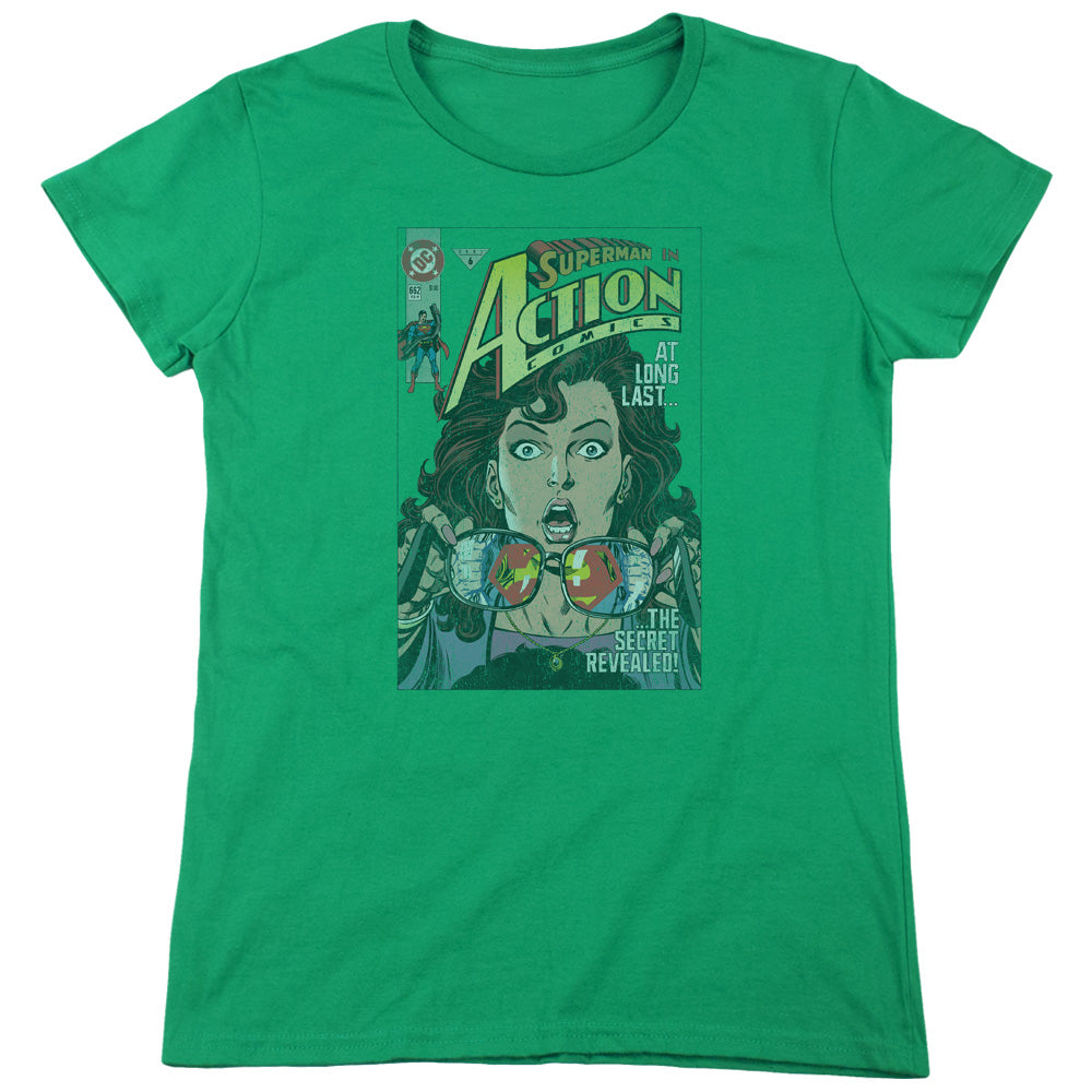 Superman - Secret Revealved - Short Sleeve Womens Tee - Kelly Green T-shirt