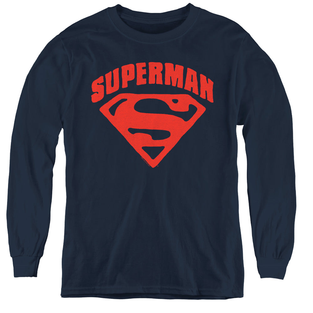 Superman - Super Shield - Youth Long Sleeve Tee - Navy