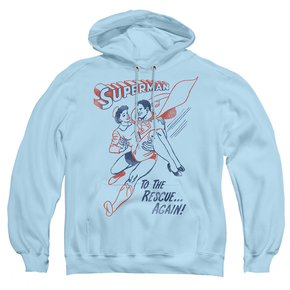 Superman To The Rescue - Adult Pull-over Hoodie - Light Blue