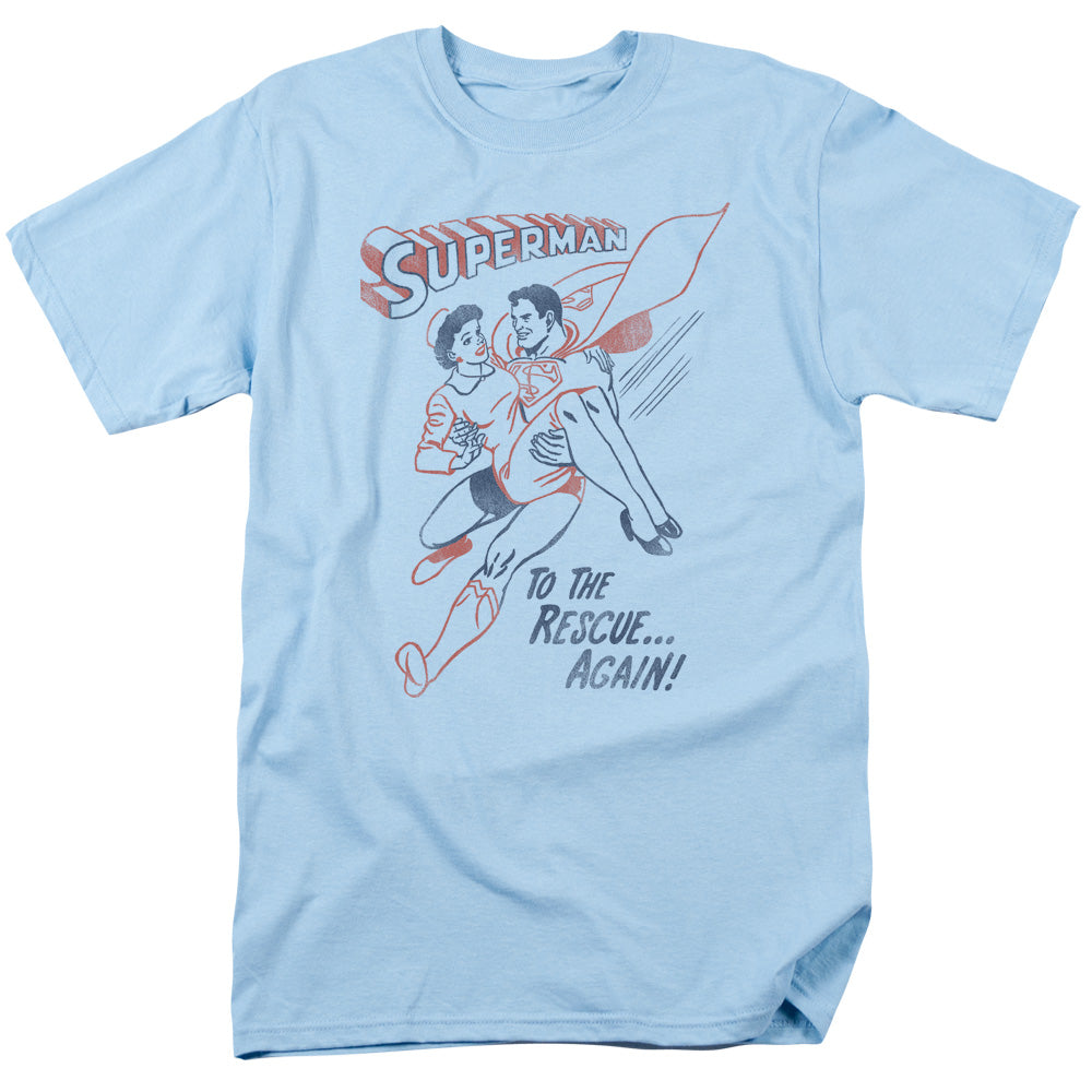 Superman - To The Rescue - Short Sleeve Adult 18/1 - Light Blue T-shirt