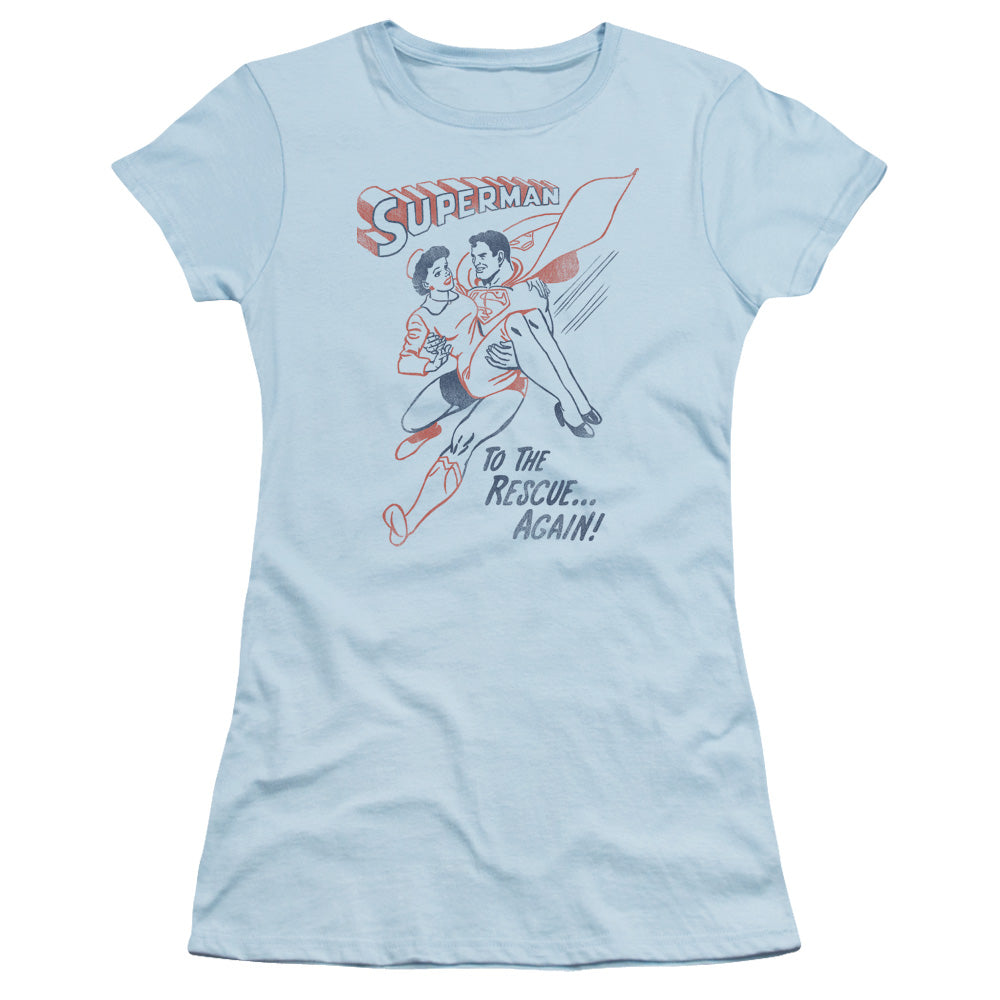 Superman - To The Rescue - Short Sleeve Junior Sheer - Light Blue T-shirt