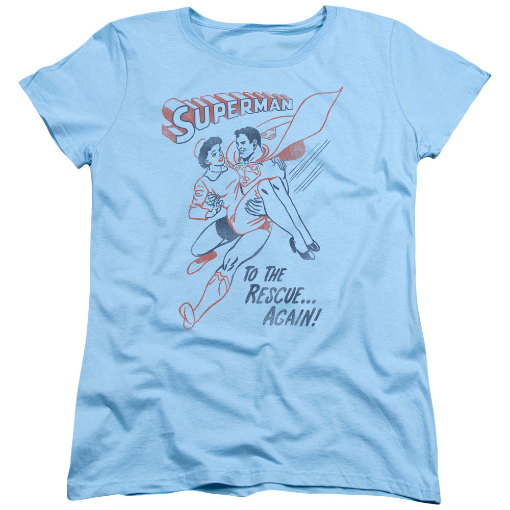 Superman - To The Rescue - Short Sleeve Womens Tee - Light Blue T-shirt
