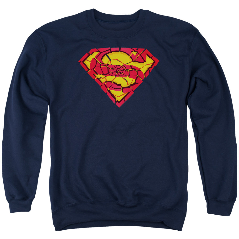 Superman - Shattered Shield - Adult Crewneck Sweatshirt - Navy