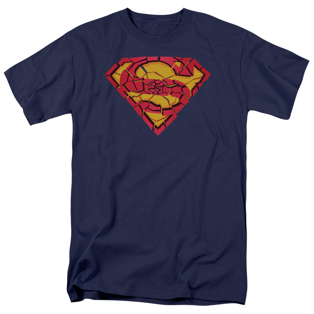 SUPERMAN SHATTERED SHIELD - S/S ADULT 18/1 - NAVY T-Shirt