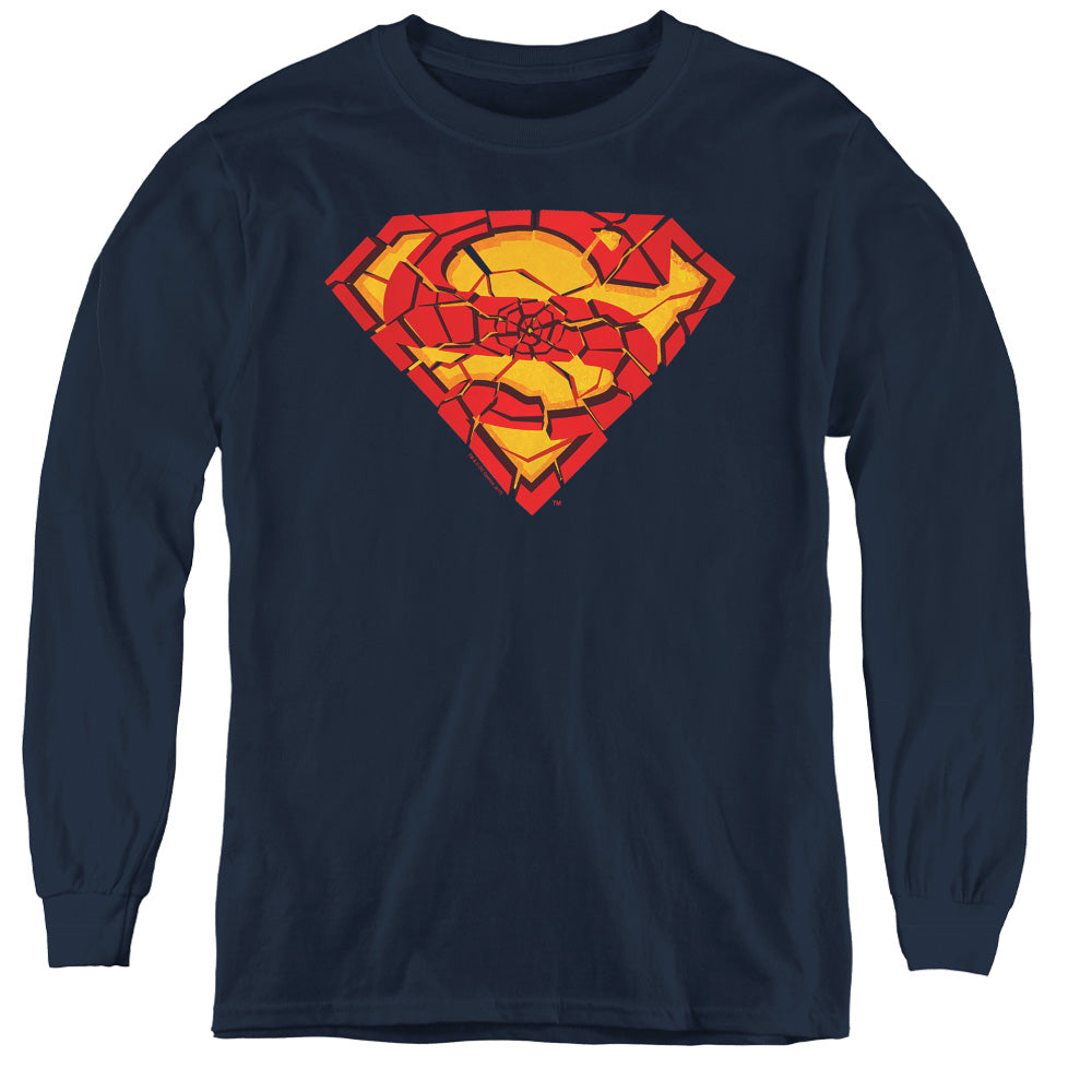 Superman - Shattered Shield - Youth Long Sleeve Tee - Navy