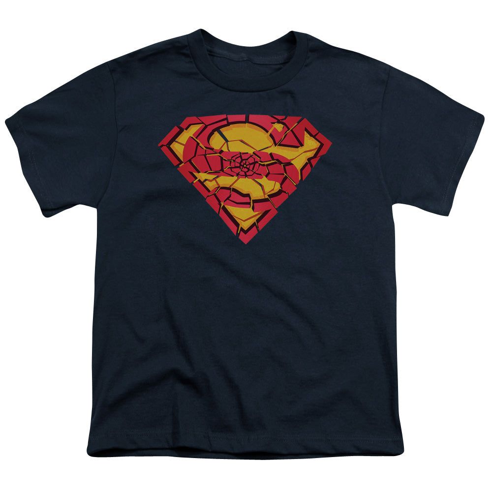 Superman - Shattered Shield - Short Sleeve Youth 18/1 - Navy T-shirt