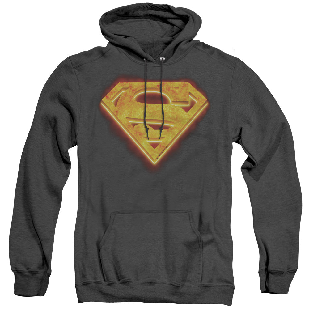 Superman - Hot Steel Shield - Adult Heather Hoodie - Black