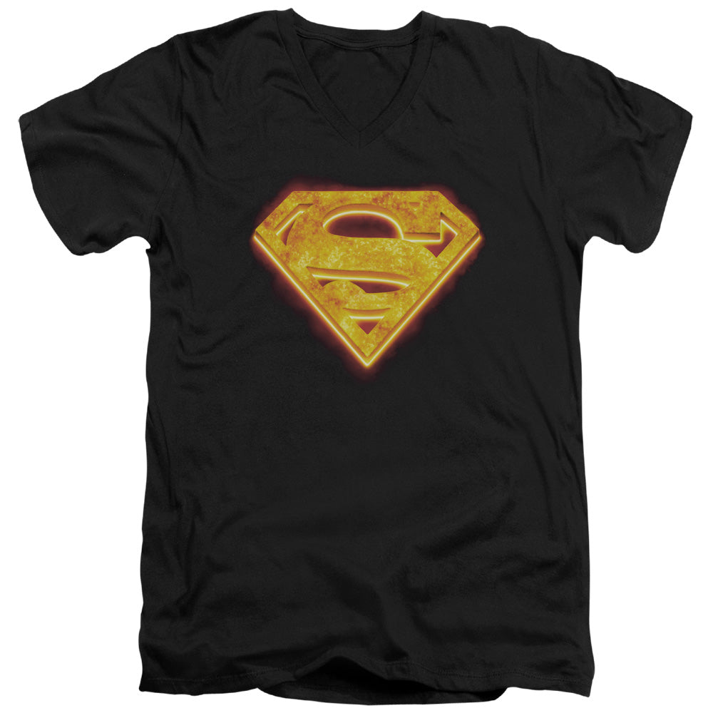 Superman - Hot Steel Shield - Short Sleeve Adult V-neck - Black T-shirt