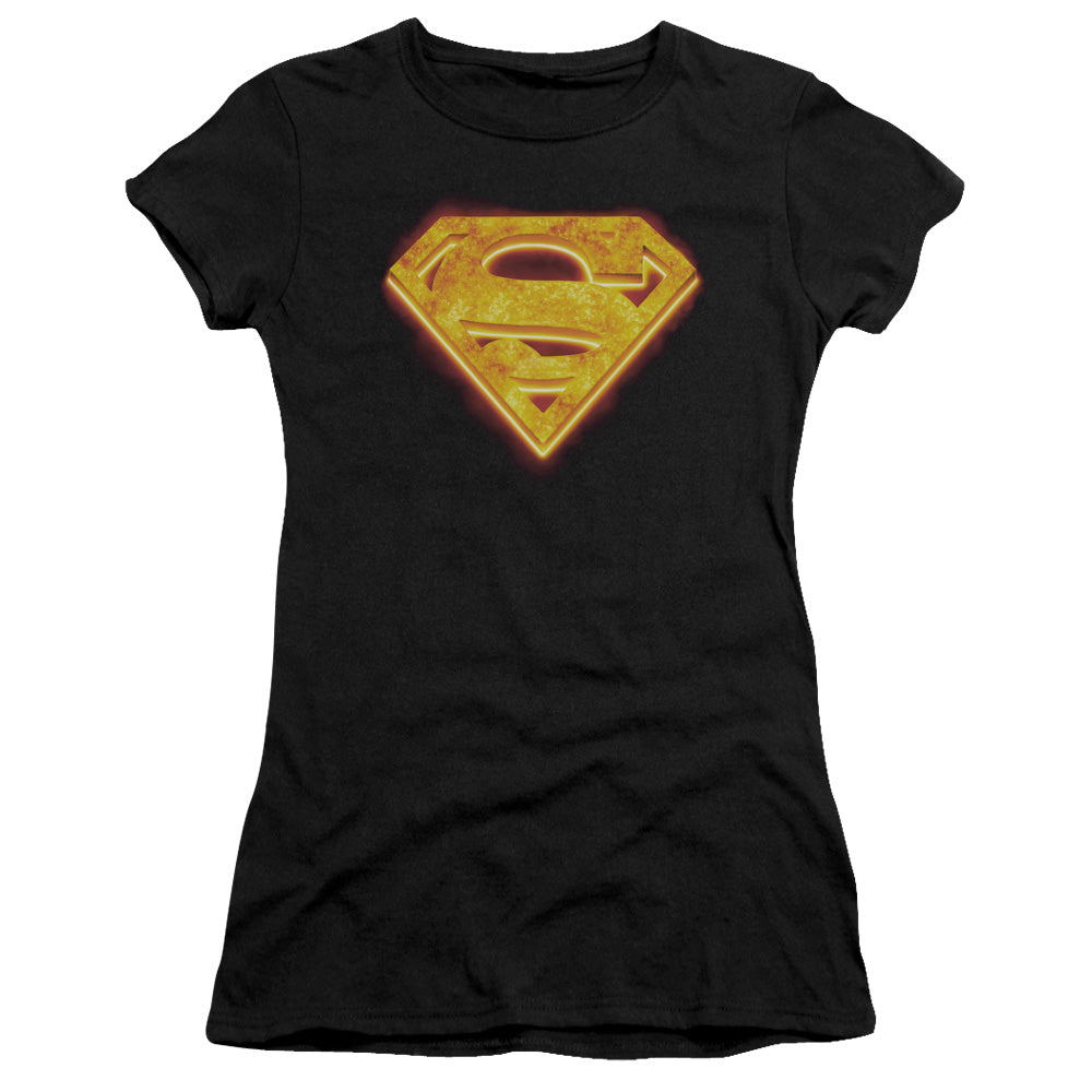 Superman - Hot Steel Shield - Short Sleeve Junior Sheer - Black T-shirt
