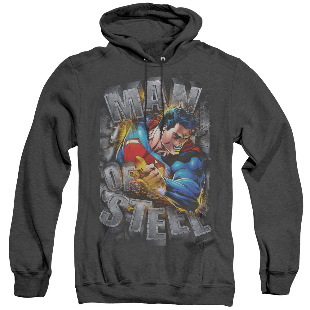 Superman - Ripping Steel - Adult Heather Hoodie - Black