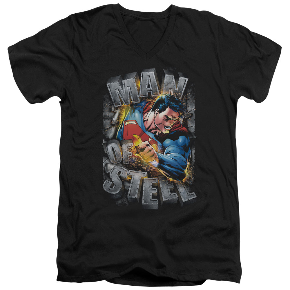 Superman - Ripping Steel - Short Sleeve Adult V-neck - Black T-shirt