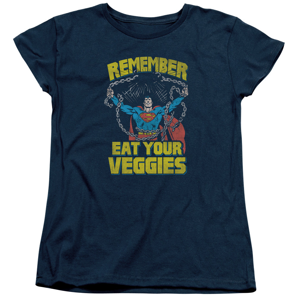 Superman - Veggie Power - Short Sleeve Womens Tee - Navy T-shirt