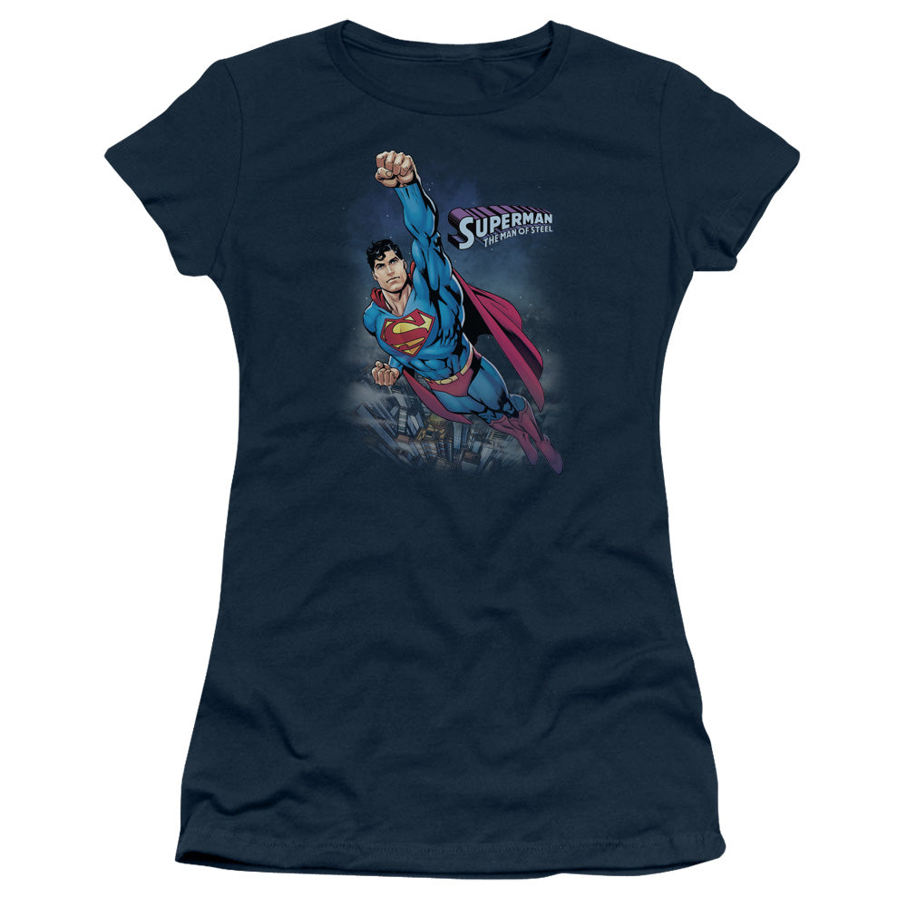 Superman - Twilight Flight - Short Sleeve Junior Sheer - Navy T-shirt