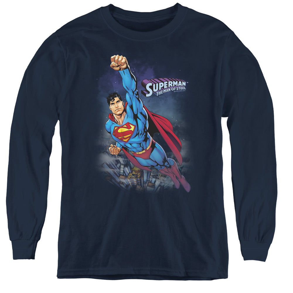 Superman - Twilight Flight - Youth Long Sleeve Tee - Navy