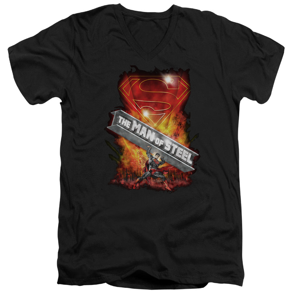 Superman - Steel Girder - Short Sleeve Adult V-neck - Black T-shirt