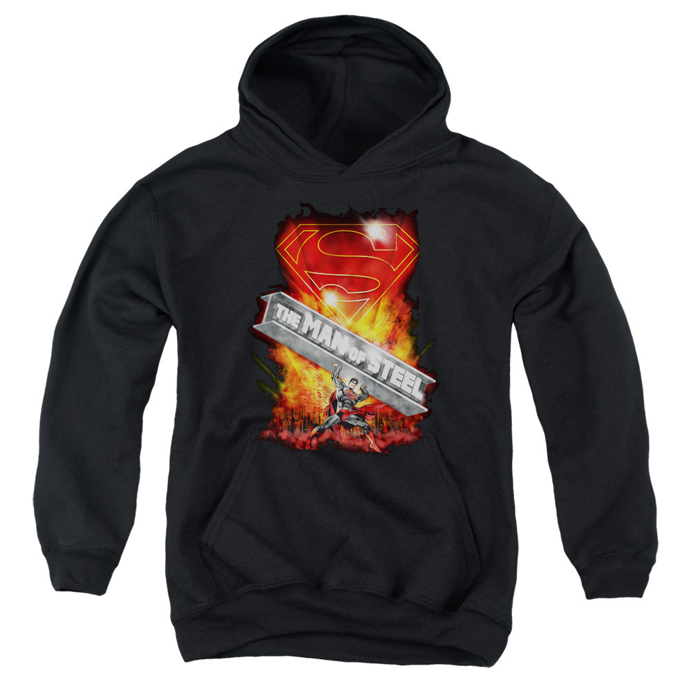 Superman Steel Girder-youth Pull-over Hoodie - Black