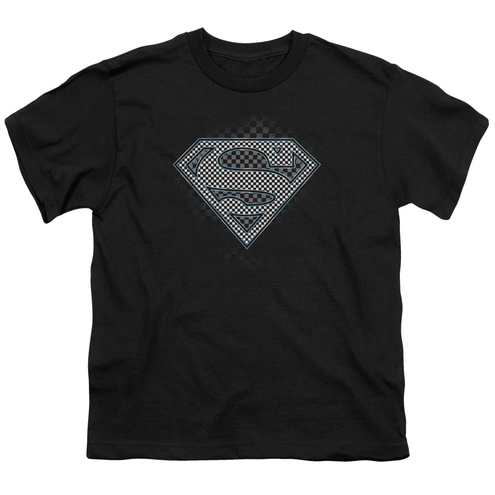 Superman - Checkerboard - Short Sleeve Youth 18/1 - Black T-shirt
