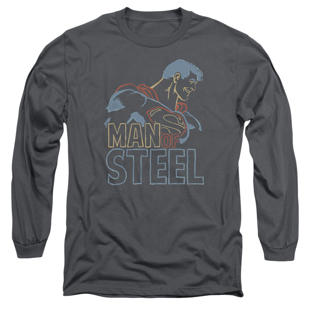 Superman - Colored Lines - Long Sleeve Adult 18/1 - Charcoal T-shirt