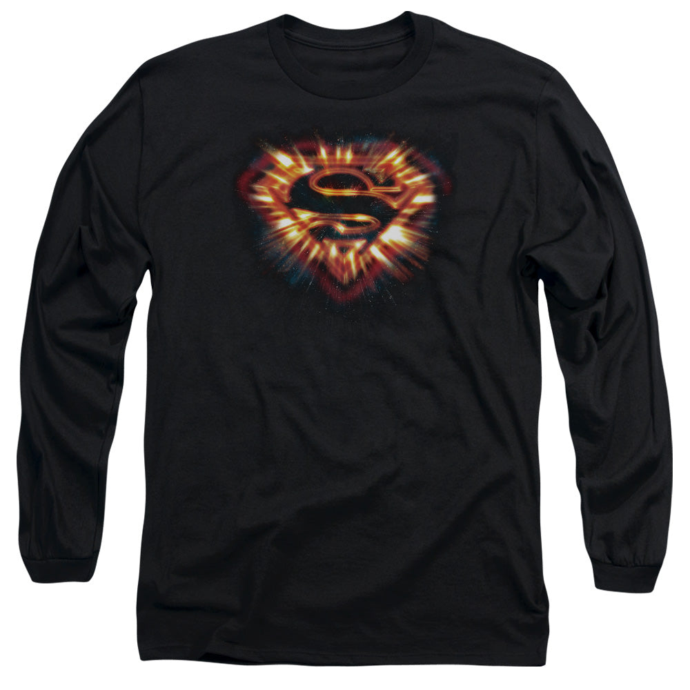 Superman - Space Burst Shield - Long Sleeve Adult 18/1 - Black T-shirt