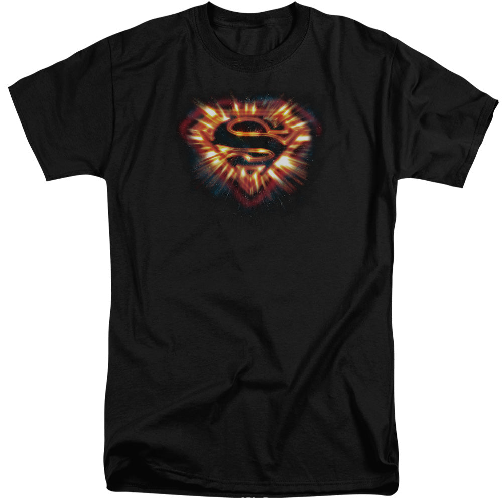 Superman - Space Burst Shield - Short Sleeve Adult Tall - Black T-shirt