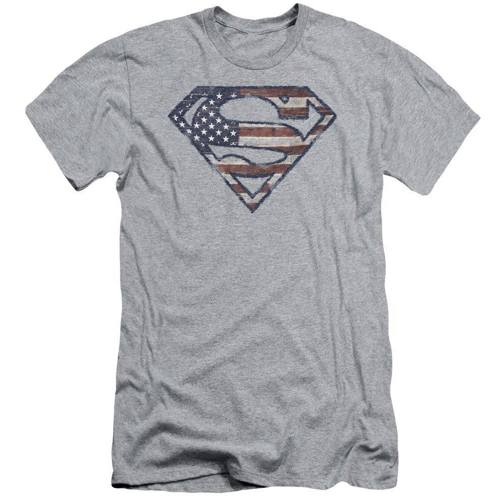 Superman - Wartorn Flag - Short Sleeve Adult 30/1 - Athletic Heather T-shirt