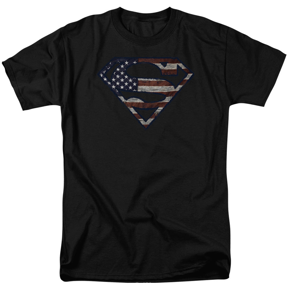 Superman - Wartorn Flag - Short Sleeve Adult 18/1 - Black T-shirt