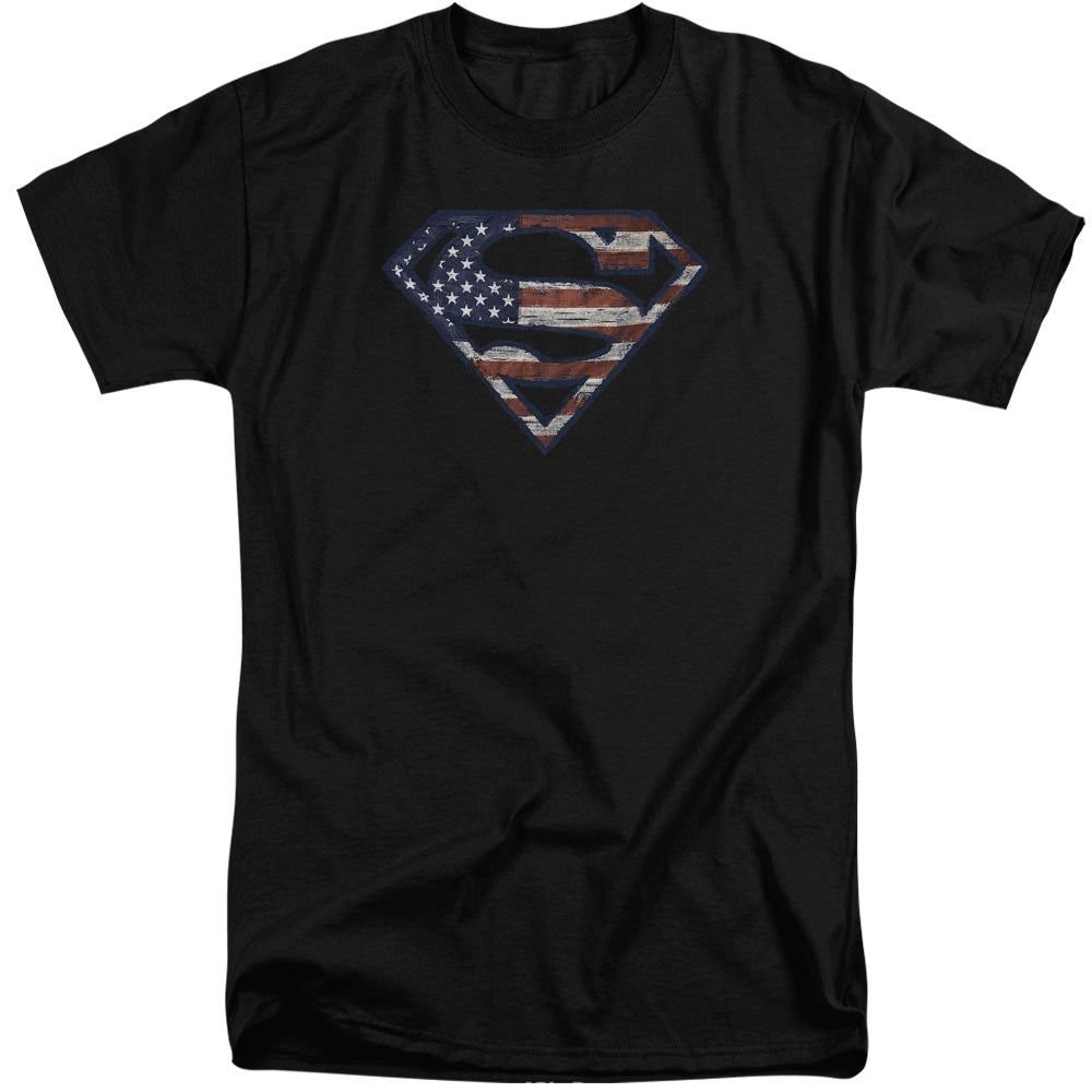 Superman - Wartorn Flag - Short Sleeve Adult Tall - Black T-shirt