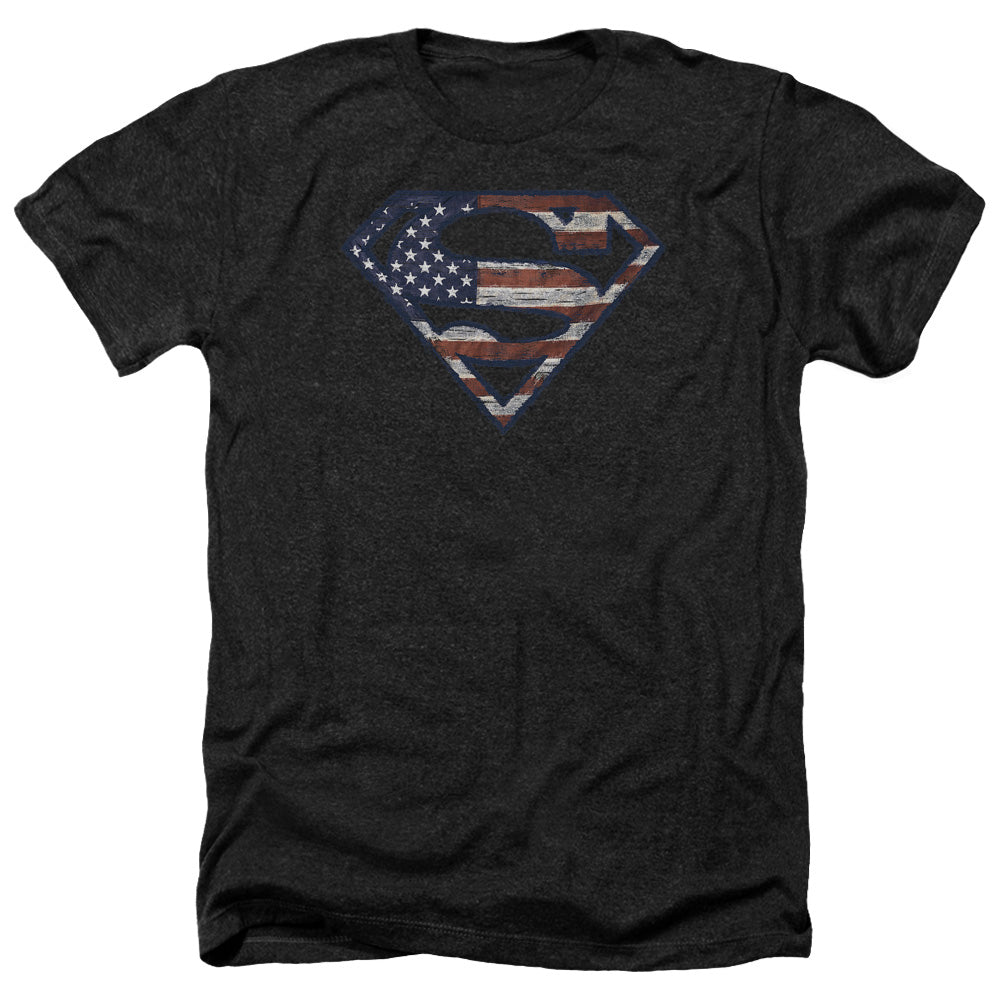 Superman - Wartorn Flag - Adult Heather - Black