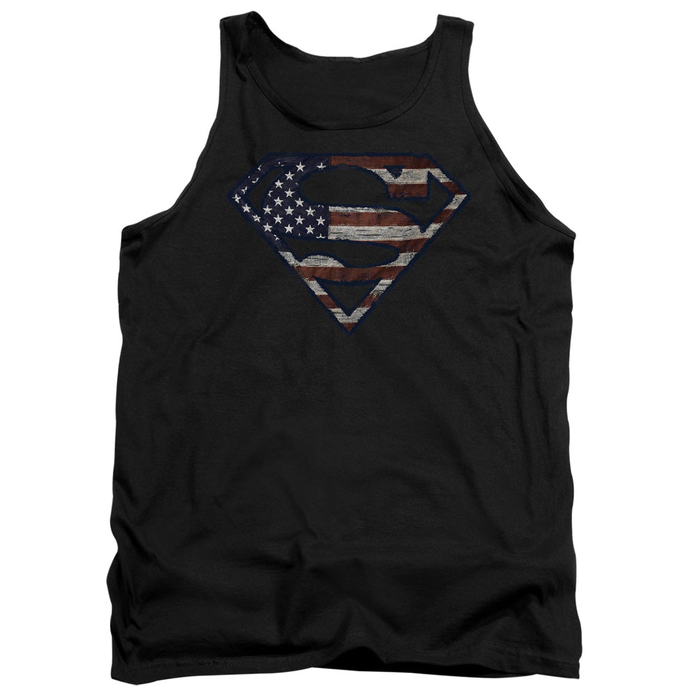 Superman - Wartorn Flag - Adult Tank - Black