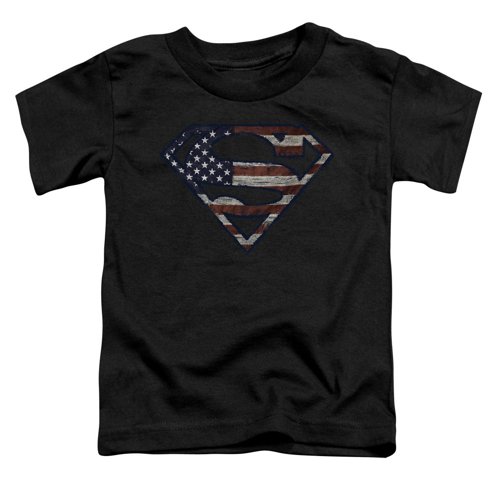 Superman - Wartorn Flag - Short Sleeve Toddler Tee - Black T-shirt
