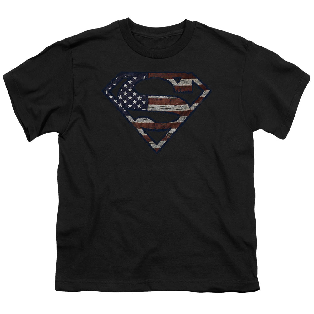 Superman - Wartorn Flag - Short Sleeve Youth 18/1 - Black T-shirt