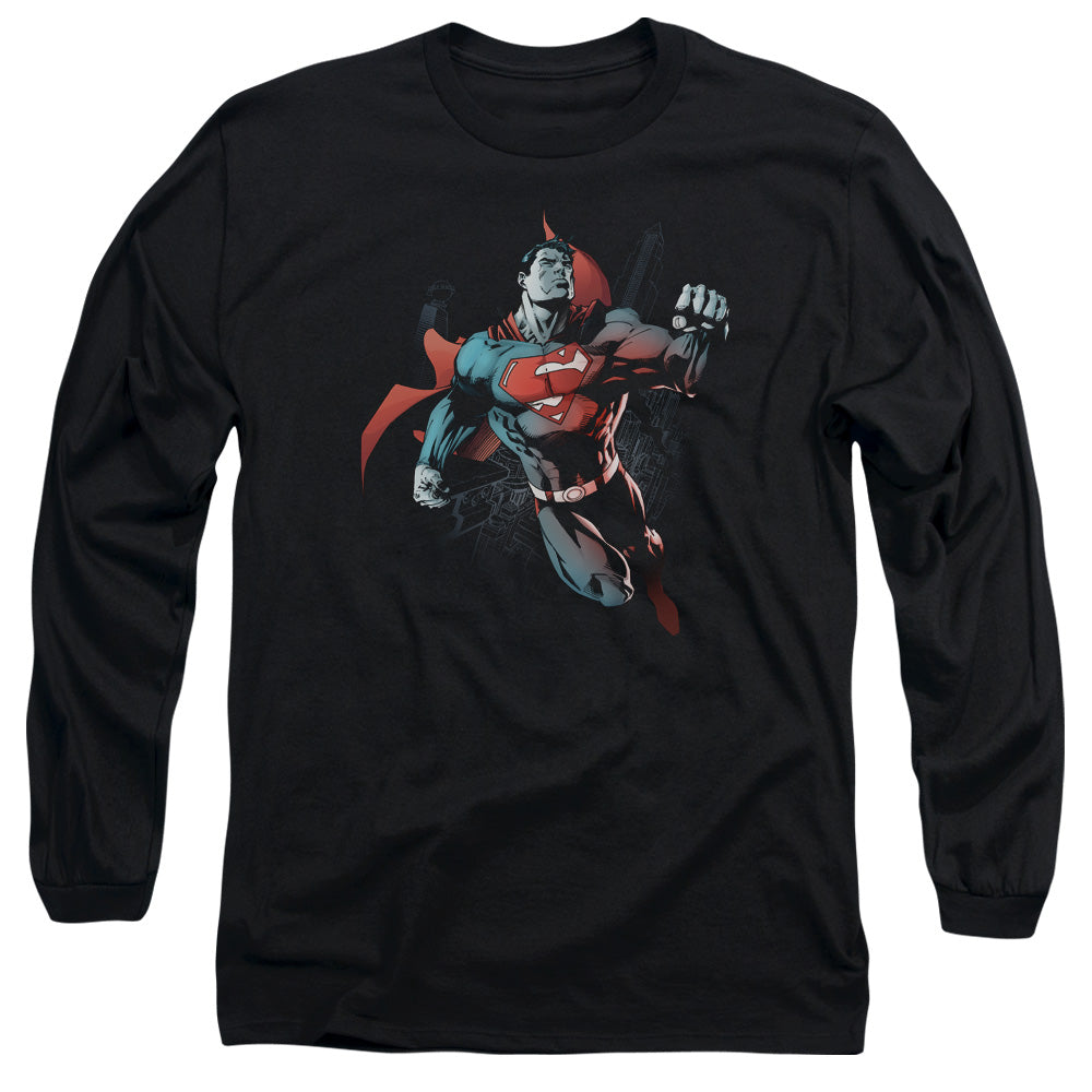 Superman - Up In The Sky - Long Sleeve Adult 18/1 - Black T-shirt