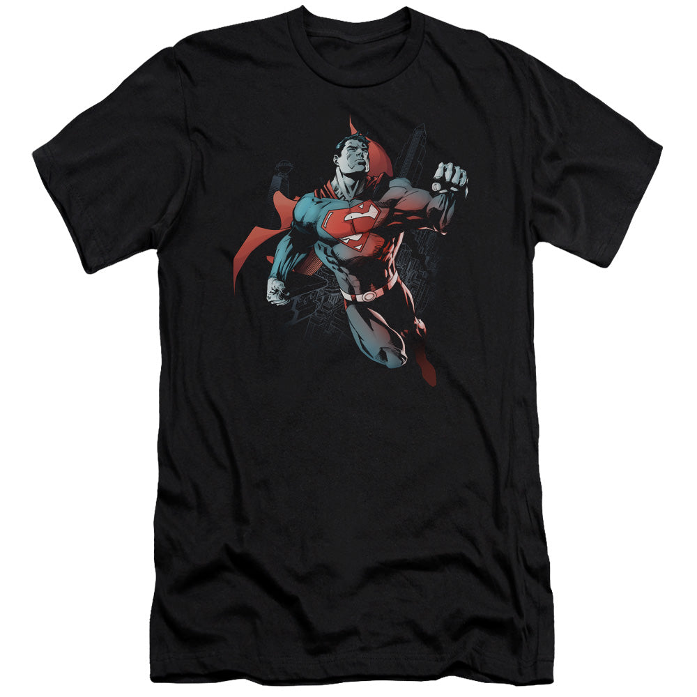 Superman - Up In The Sky - Short Sleeve Adult 30/1 - Black T-shirt