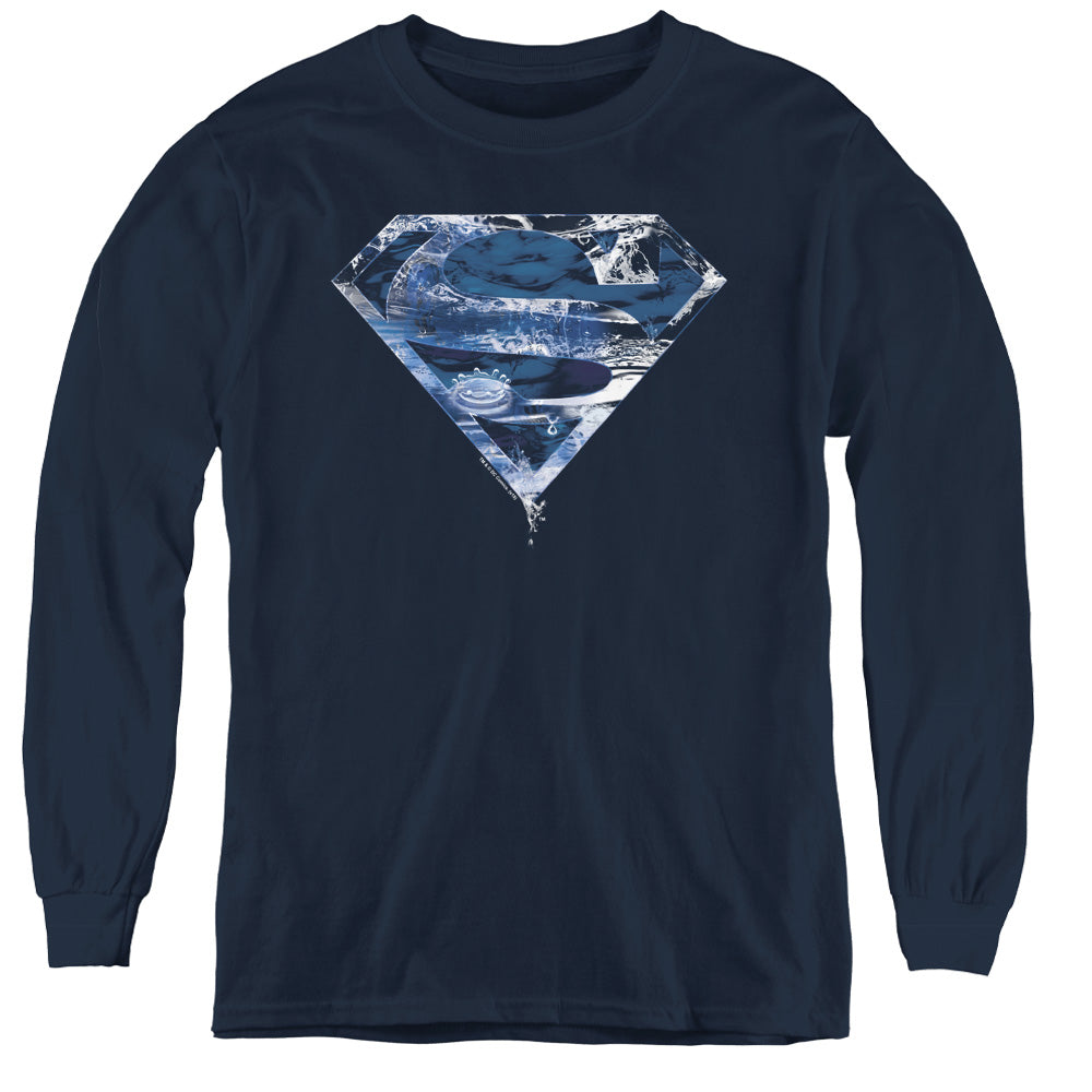 Superman - Water Shield - Youth Long Sleeve Tee - Navy