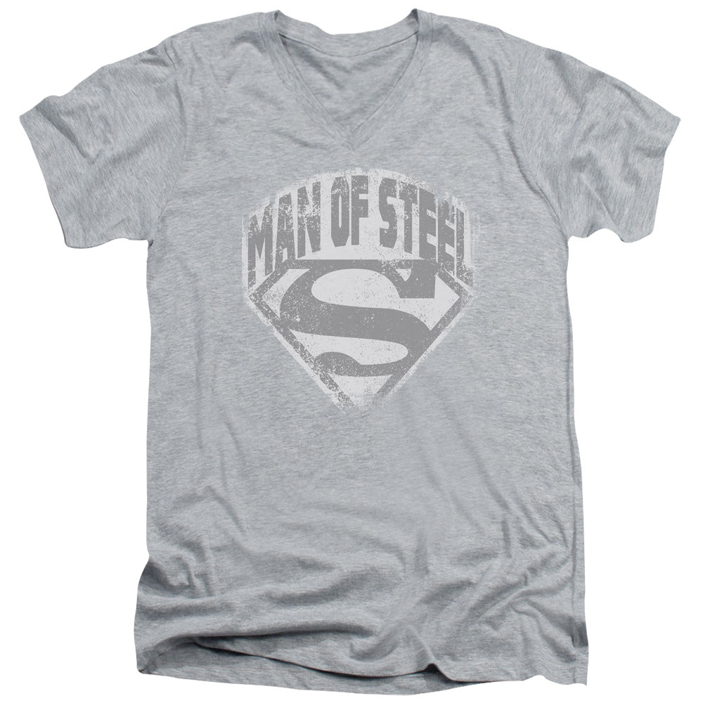 Superman - Man Of Steel Shield - Short Sleeve Adult V-neck - Athletic Heather T-shirt