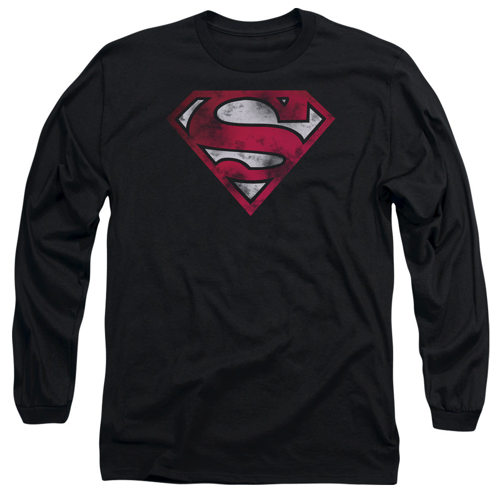 Superman - War Torn Shield - Long Sleeve Adult 18/1 - Black T-shirt