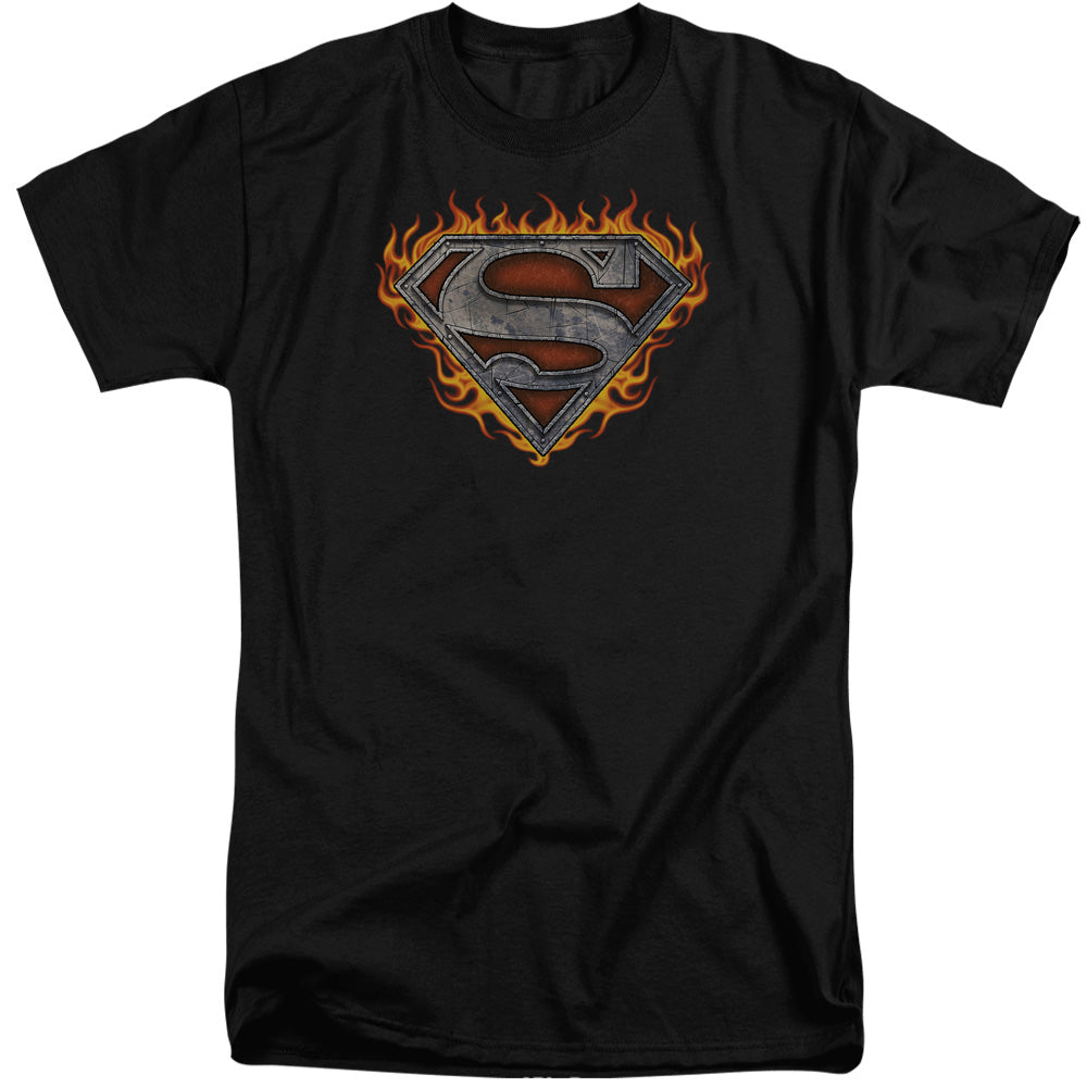 Superman - Iron Fire Shield - Short Sleeve Adult Tall - Black T-shirt