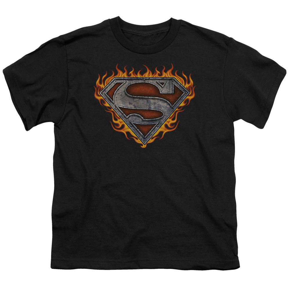 Superman - Iron Fire Shield - Short Sleeve Youth 18/1 - Black T-shirt